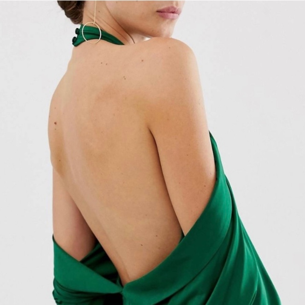slinky highneck blouson sleeve openback midi dress - Picture 2 of 4